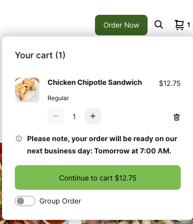 Carrito de Square con el switch Group Order